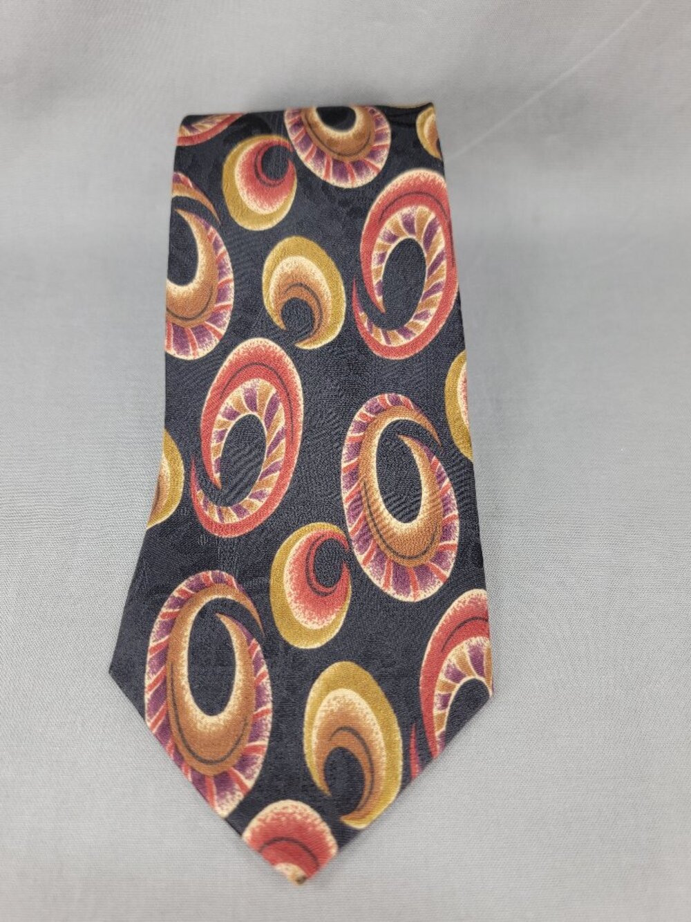 Vtg Chaps Ralph Lauren Silk Necktie Tie Mens Black Orange Brown Geometric Swirl
